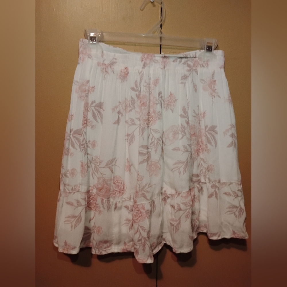 Small SO Cream and Pink Floral Skater Skirt